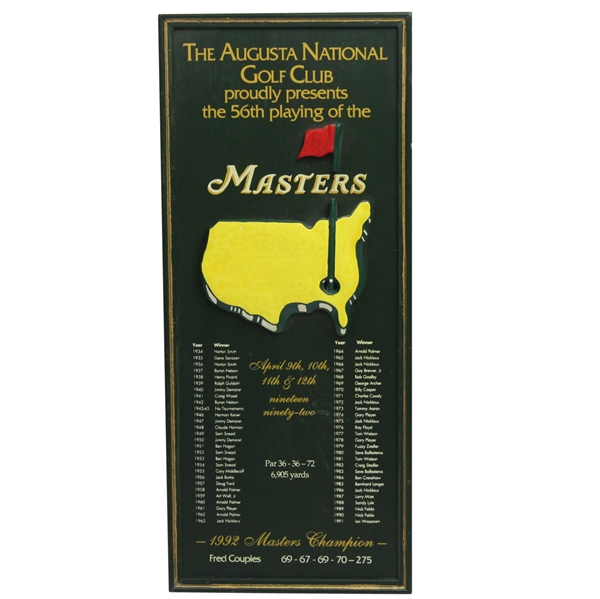 1992 Augusta National Masters Tibute to Fred Couples Wood Plaque