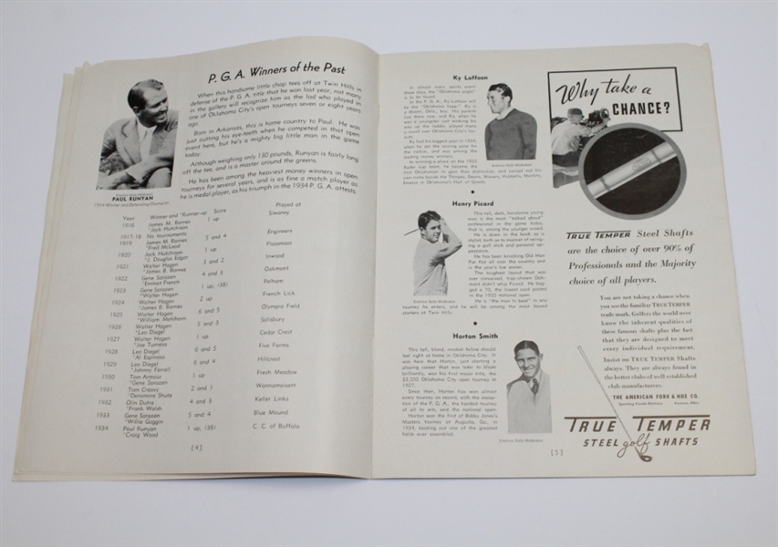1935 PGA Championship at Twin Hills GC Program GREAT CONDITION - Johnny Revolta Winner