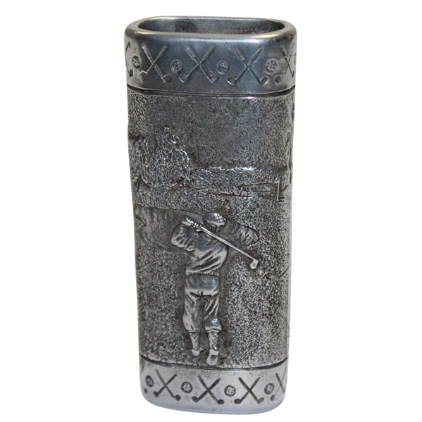 Sterling Classic Ornate Match Holder Depicting Raised Golfer & Crossed Clubs