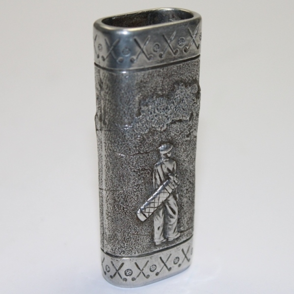 Sterling Classic Ornate Match Holder Depicting Raised Golfer & Crossed Clubs