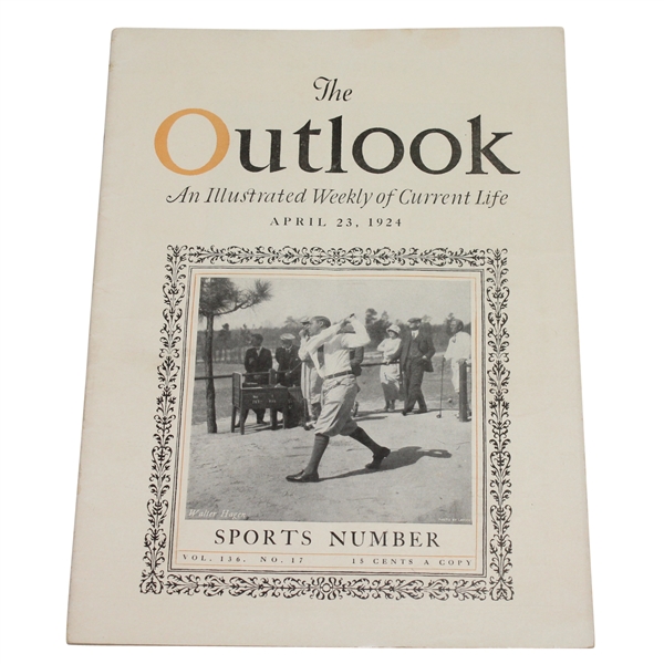 1924 The Outlook Magazine with Walter Hagen on Cover - Glenna Collett & Bobby Jones Photos inside-Near MT