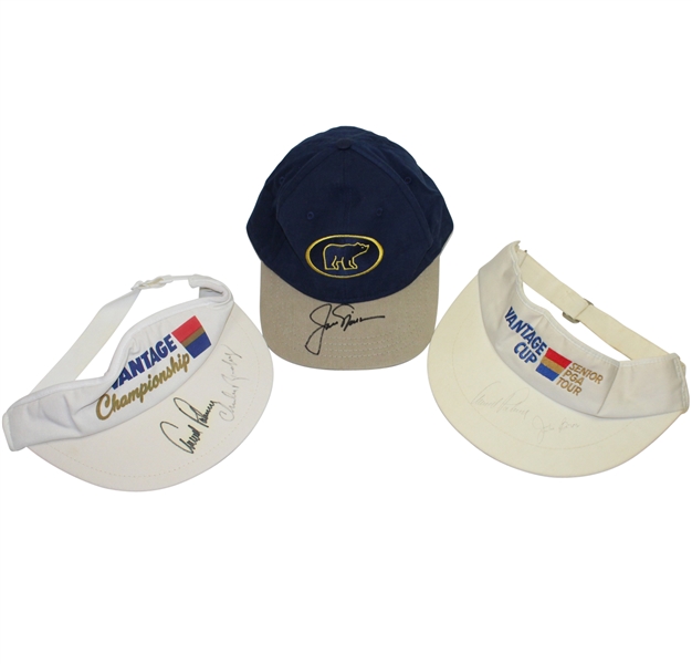 Lot of Three Signed Items - One Hat and Two Visors - Nicklaus, Palmer, etc JSA ALOA