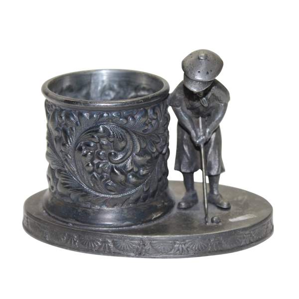 Tooth Pick Cigaretter Holder with Ornate Cup Design and Figural Putting Golfer