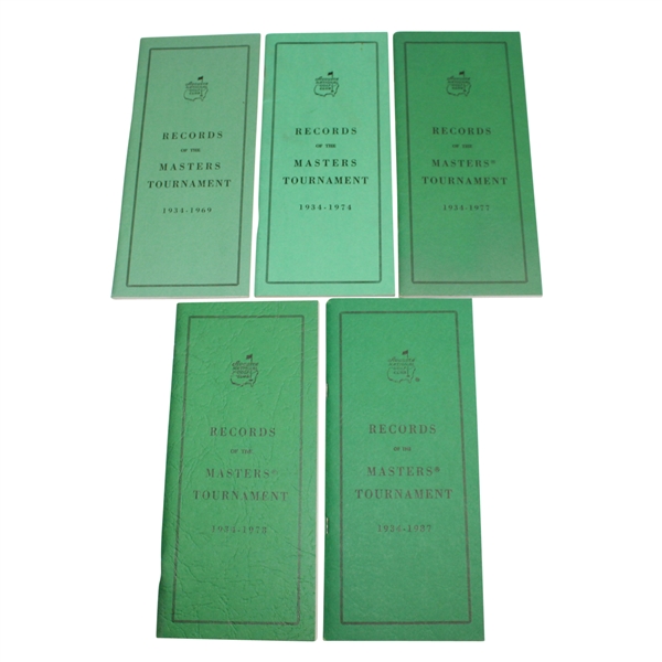 Official 1969, 1974, 1977, 1978, & 1987 Records of the Masters Tournament Booklets 