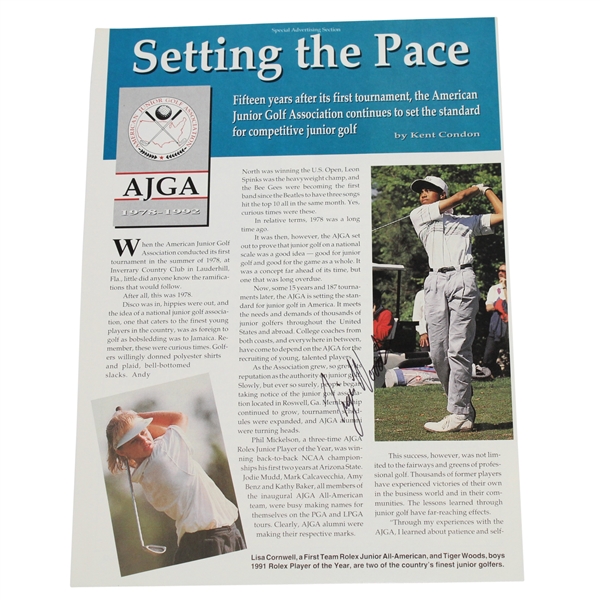 Tiger Woods Signed American Junior Golf Association Page - Vintage Signature JSA ALOA