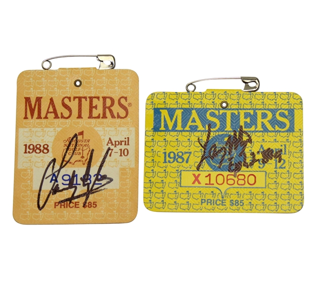 Larry Mize & Sandy Lyle Signed Masters Badges - Winning Years JSA ALOA