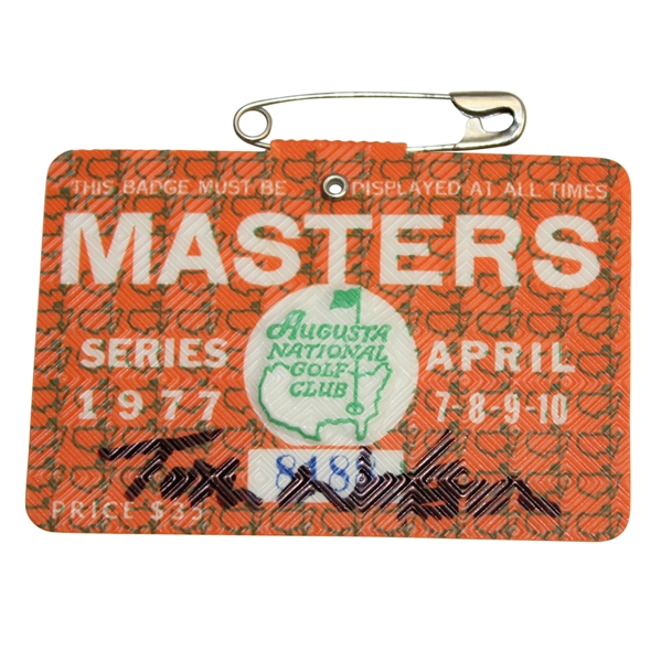 Tom Watson Signed 1977 Masters Badge #8188 JSA ALOA