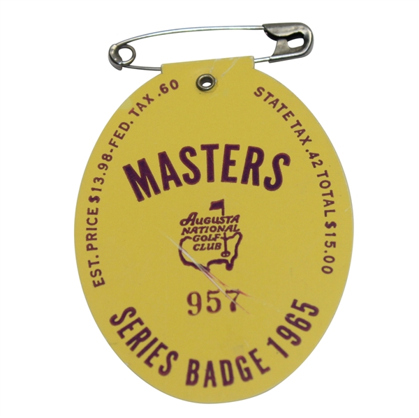1965 Masters Tournament Badge #957 - Jack Nicklaus 2nd Masters Victory