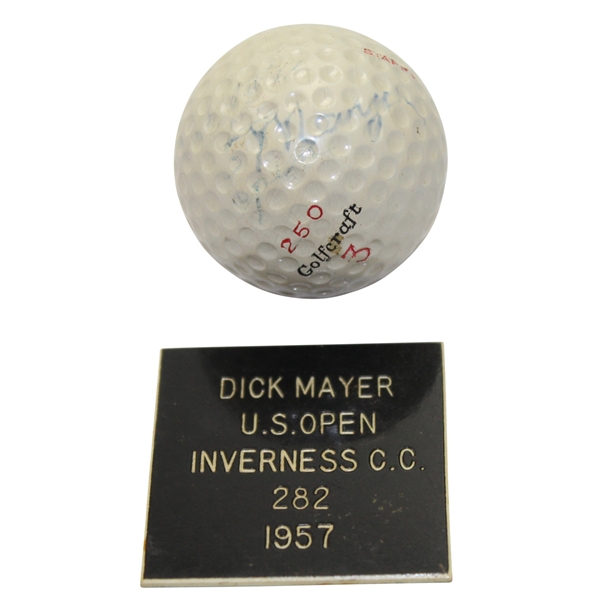 Dick Mayer 1957 US Open Winner @ Inverness Champ. Used Golf Ball-Gifted To Ralph Hutchison