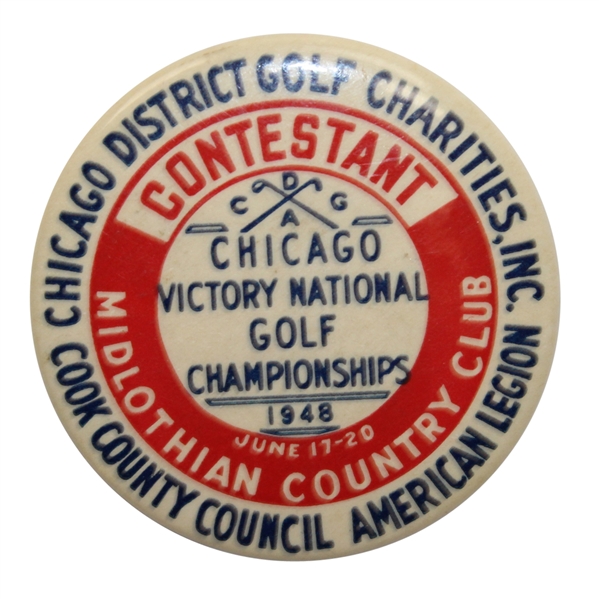 1948 Contestant Badge - Chicago Victory National @ Midlothian - Bobby Locke Winner