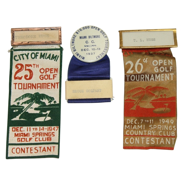 Lot of Three Miami Open Contestant Badges - 1937, 1947, & 1949