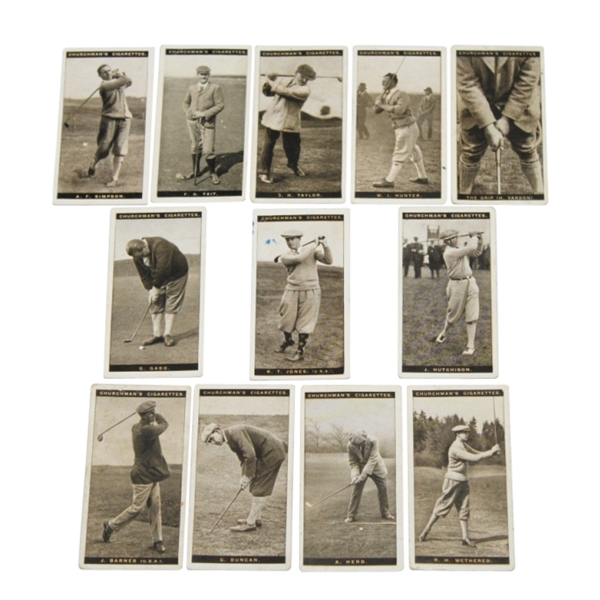 Lot of 12 Churchman's 'Famous Golfers' Cigarette Cards including Bobby Jones