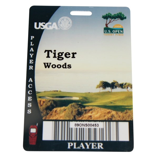 Tiger Woods' Personal Player Badge from 2008 US Open at Torrey Pines - 14th & Last Major Won