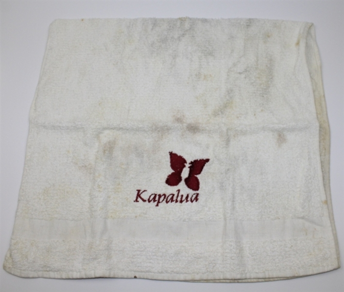 Tiger Woods' Used Mercedes Kapalua Golf Bag Towel with Unknown Hotel Towel