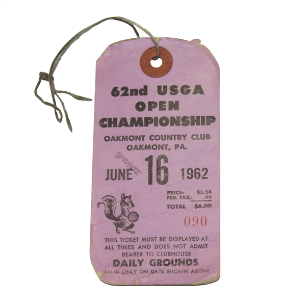 1962 US Open at Oakmont CC Final Round Ticket #090 - Nicklaus First Win & Major