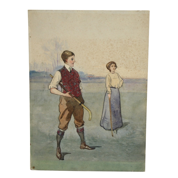 Antique Circa 1900 UK Watercolor on Board of Couple