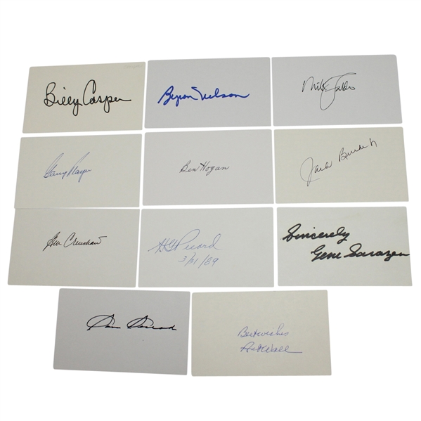 Lot of Ten Signed 3x5 Cards - Hogan, Snead, Nelson, Picard, and others JSA ALOA