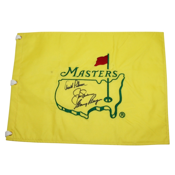 'Big Three' Signed Undated Masters Embroidered Flag - Palmer, Nicklaus, Player JSA ALOA