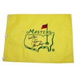 Big Three Signed Undated Masters Embroidered Flag - Palmer, Nicklaus, Player JSA ALOA