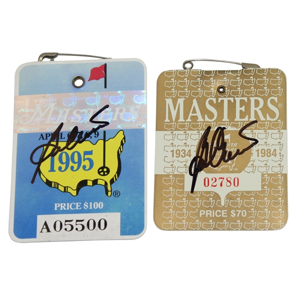 Ben Crenshaw Signed 1984 & 1995 Masters Badges JSA ALOA