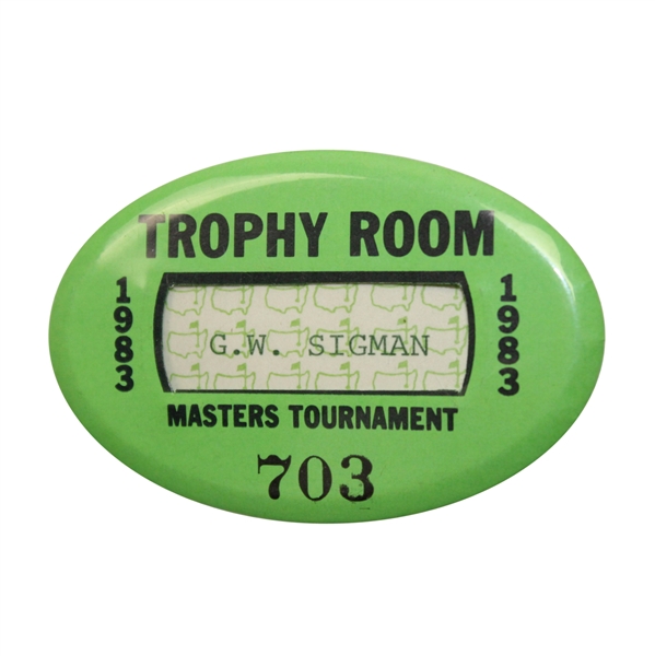 1983 Masters Tournament Trophy Room Badge #703 - Seve Ballesteros Winner