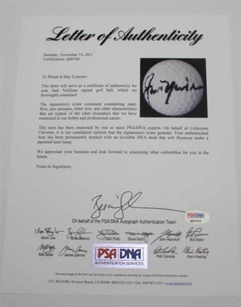 Jack Nicklaus Signed Golf Ball PSA/DNA #Q00704