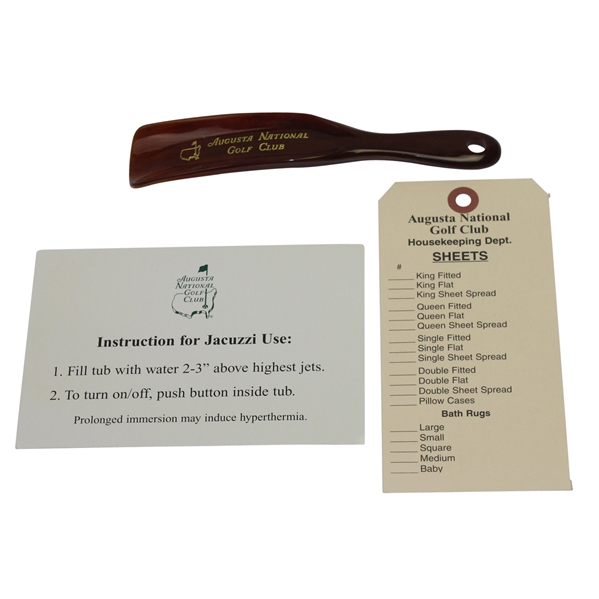 Unique Augusta National Items: Shoe Horn, Jacuzzi Instructions, and Housekeeping Memo