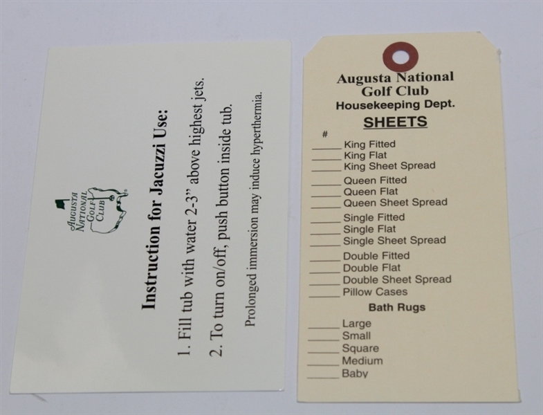 Unique Augusta National Items: Shoe Horn, Jacuzzi Instructions, and Housekeeping Memo
