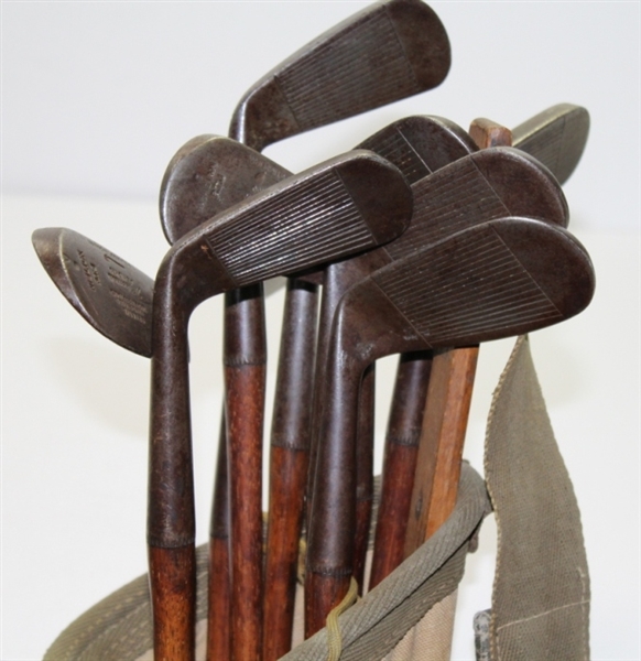 Vintage Set of Tom Stewart Holy Grail of Irons R.T.J. Irons with Inspection Marks - 1-9 Irons with Golf Bag