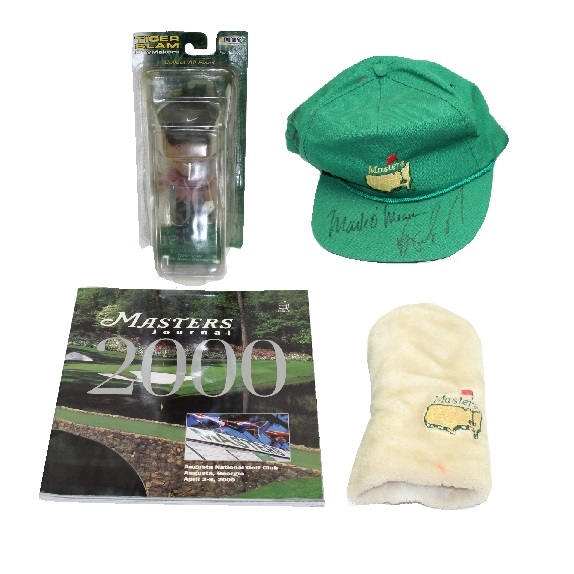 Signed Masters Hat, White Head Cover, Tiger Woods Bobble-head, & 2000 Masters Journal JSA ALOA