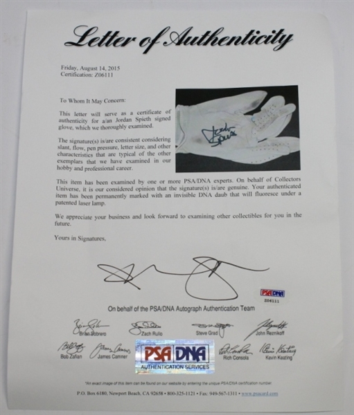 Jordan Spieth Signed 2014 Tournament Used Golf Glove PSA/DNA #Z06111