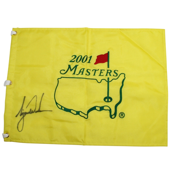 Tiger Woods Signed 2001 Masters Embroidered Flag-Completes Tiger Slam- JSA ALOA