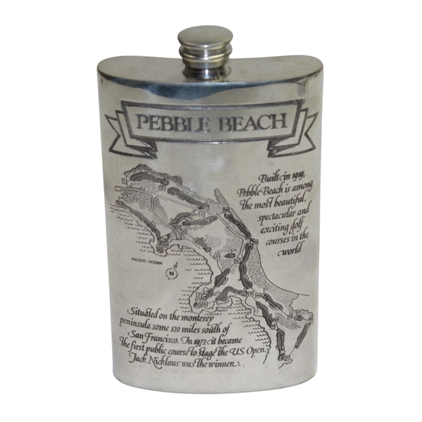Pebble Beach Pewter Flask with Course Layout