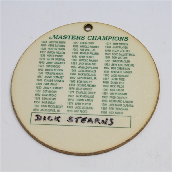 1997 Masters Wooden Bag Tag - Champions Listed on Reverse