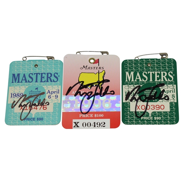 Lot of Three Nick Faldo Signed Masters Badges - 1989, 1990, & 1996 JSA ALOA
