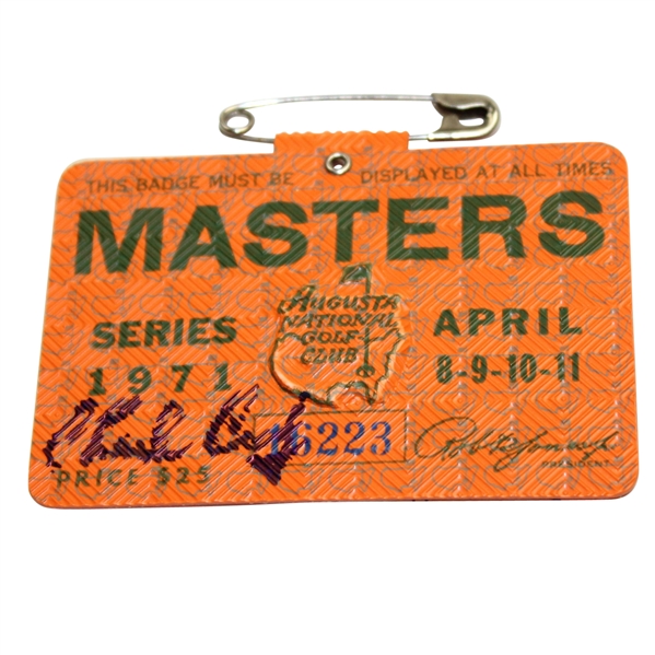 Charles Coody Signed 1971 Masters Badge #16223 JSA ALOA