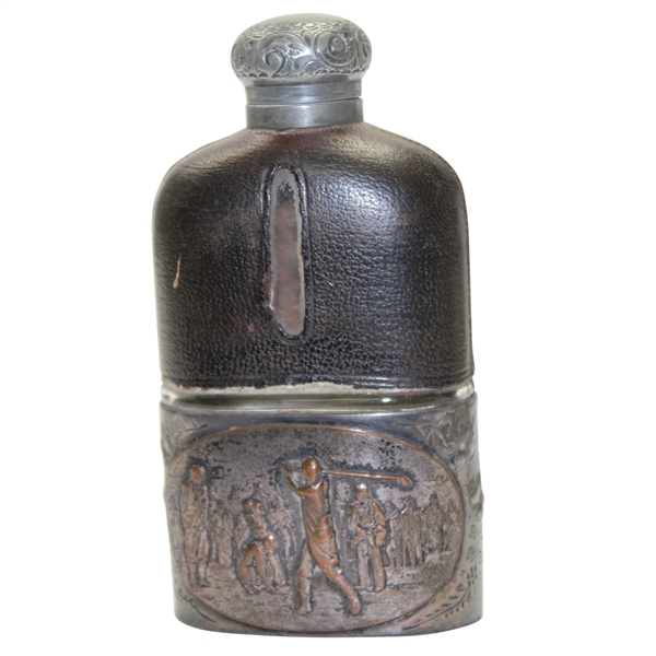 Vintage Leather Flask Depicting 'The Swing'