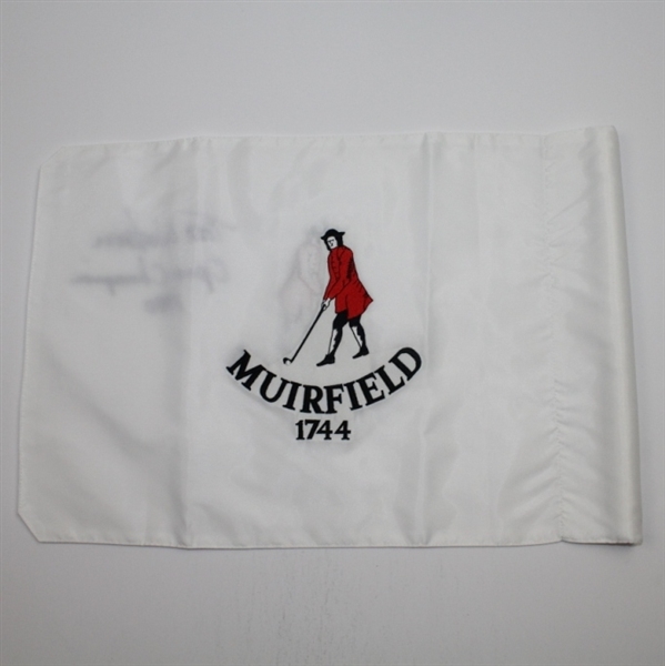 Tom Watson Signed Muirfield (Site 1980 Brit. Open Win) Embroidered Flag W/Notation- JSA COA