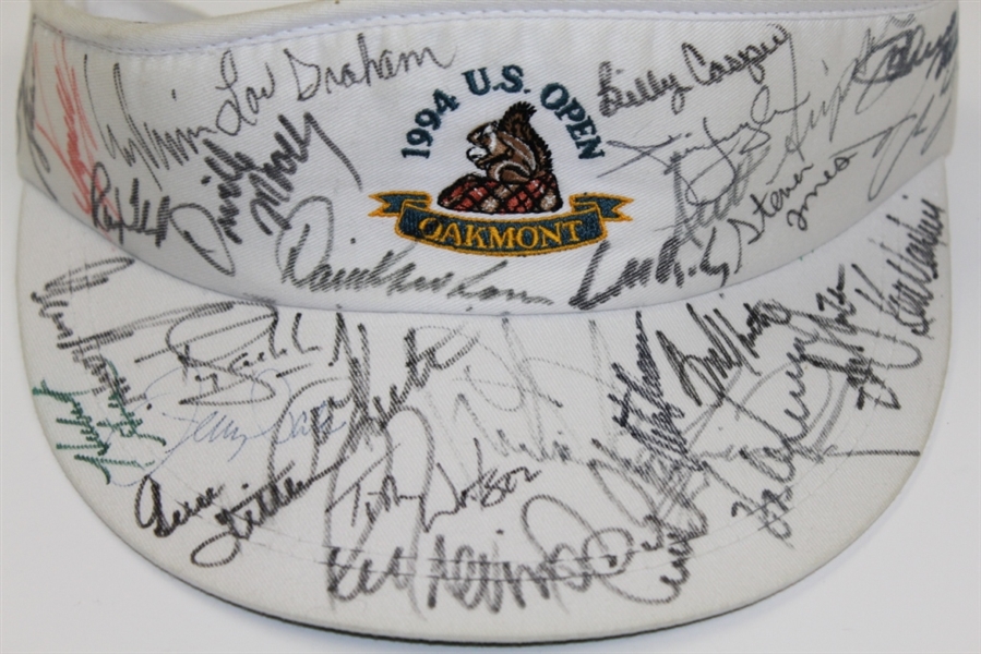 Multi-Signed 1994 US Open at Oakmont Visor with Woods, Stewart, Nelson, and others JSA ALOA