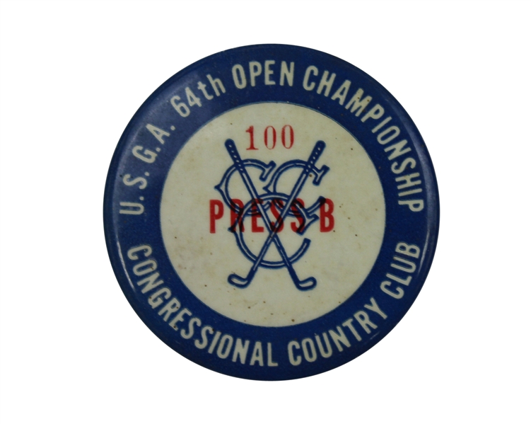 1964 US Open at Congressional CC Press B Badge #100 - Ken Venturi Winner