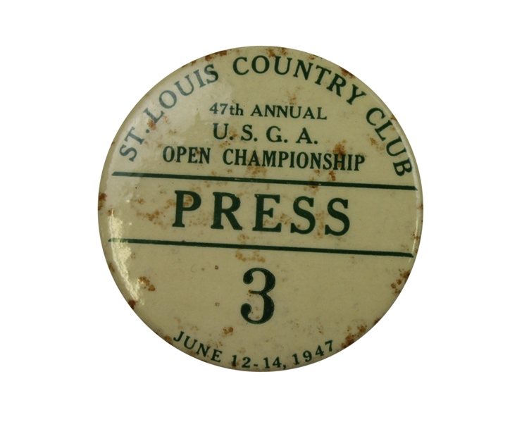 1947 US Open at St. Louis CC Press Badge #3 - Lew Worsham Winner