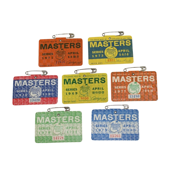 Lot of Seven Masters Badges: 1969, 1971, 1973, 1976, 1977, 1978, & 1979