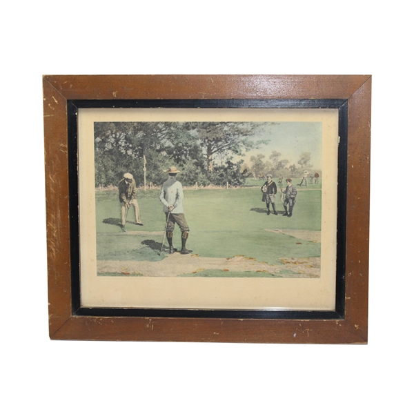 A.B. Frost Framed Print - Golfer Putting with Caddies on Green