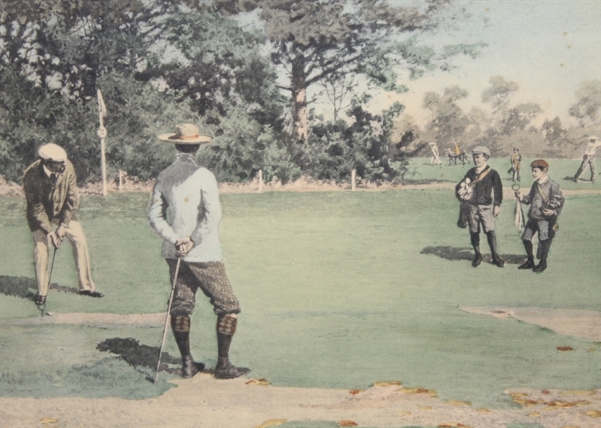 A.B. Frost Framed Print - Golfer Putting with Caddies on Green