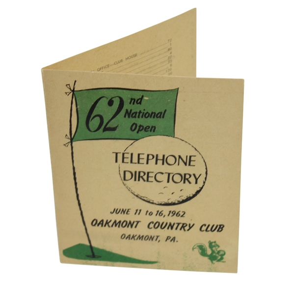 1962 US Open at Oakmont Country Club Telephone Directory - Jack's First Major Win