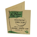 1962 US Open at Oakmont Country Club Telephone Directory - Jacks First Major Win