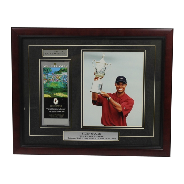 Tiger Woods 2002 US Open at Bethpage Black Display with Ticket & Photo - Framed
