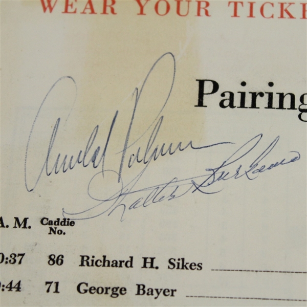 Arnold Palmer Signed 1963 Masters Sunday Pairing JSA ALOA