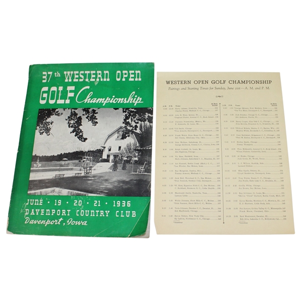 1936 Western Open at Davenport CC Program & Sunday Pairing Sheet - Ralph Guldahl Win