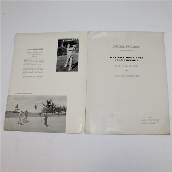 1936 Western Open at Davenport CC Program & Sunday Pairing Sheet - Ralph Guldahl Win